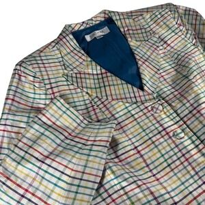 Vtg Kay‎ Unger Silk Plaid Blazer  10 Tailored Fitted Statement Jacket Wedding